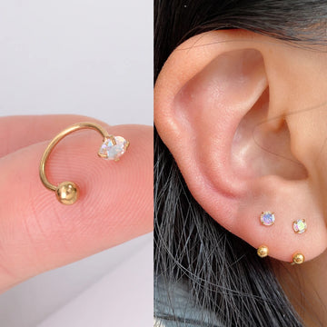DAIIIBABYYY  -  1pcs New Style Stainless Steel Ear Piercing Cz Stud Earrings Snake Moon Round Ball Arc Cartilage Helix Conch Screw Back Earring